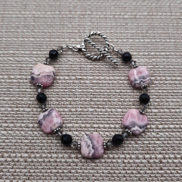 7 Inch Sterling Silver Rhodonite Stone Bracelet B484 - Picture 1 of 5